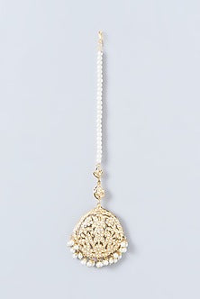 Gold Finish Kundan Polki & Pearl Maang Tikka
