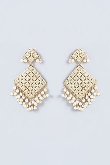 Gold Finish Kundan Polki & Pearl Dangler Earrings