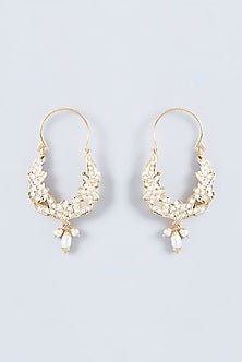 Gold Finish Kundan Polki & Pearl Dangler Earrings