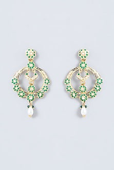 Gold Finish Kundan Polki & Emerald Dangler Earrings