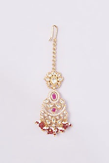 Gold Finish Kundan Polki & Red Beaded Long Necklace Set