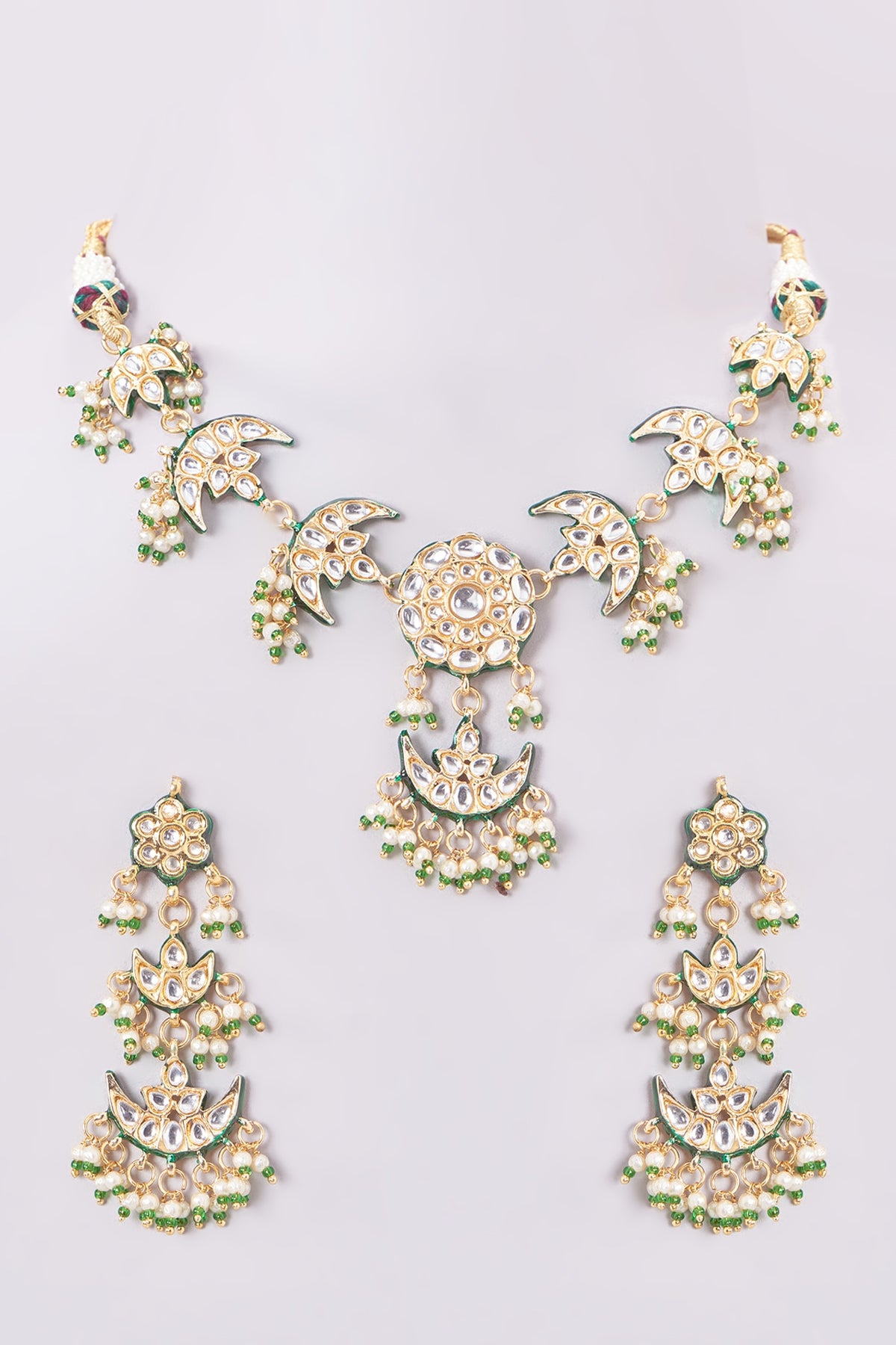 Gold Finish Kundan Polki & Pearl Necklace Set