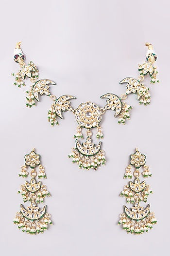 Gold Finish Kundan Polki & Pearl Necklace Set