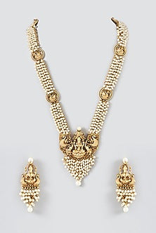 Gold Finish Temple Long Necklace Set