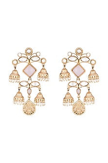 Gold Finish Faux Pearls & Kundan Polki Earrings