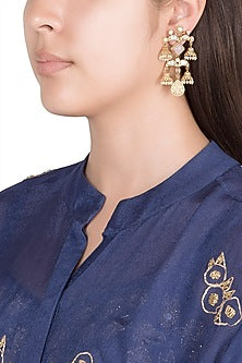 Gold Finish Faux Pearls & Kundan Polki Earrings