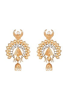 Gold Finish Faux Pearls & Kundan Earrings