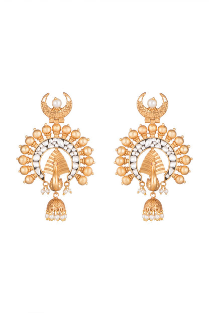 Gold Finish Faux Pearls & Kundan Earrings