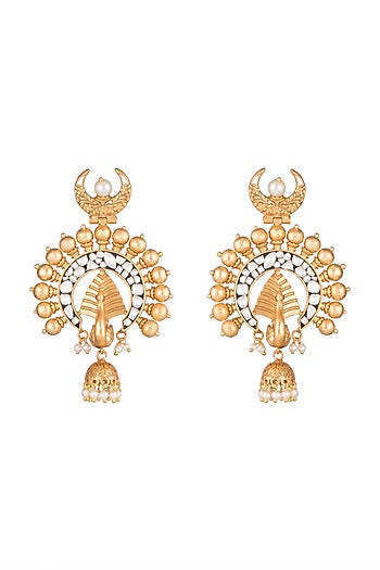 Gold Finish Faux Pearls & Kundan Earrings