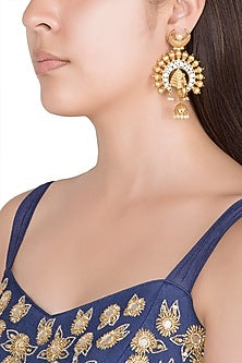 Gold Finish Faux Pearls & Kundan Earrings
