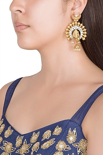 Gold Finish Faux Pearls & Kundan Earrings