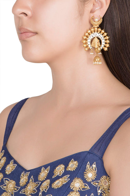 Gold Finish Faux Pearls & Kundan Earrings