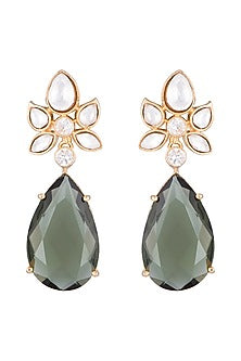 Gold Finish Kundan Polki & Green Stones Earrings