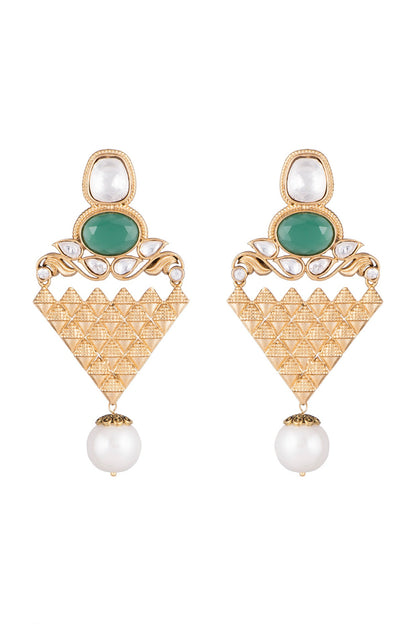 Gold Finish Faux Pearl & Kundan Polki Earrings
