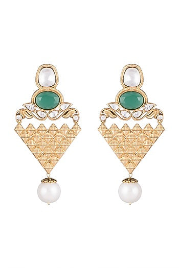 Gold Finish Faux Pearl & Kundan Polki Earrings
