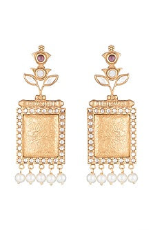 Gold Finish Faux Pearl & Kundan Polki Earrings