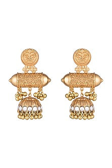 Gold Finish Kundan Polki & Pearls Earrings
