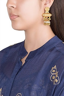 Gold Finish Kundan Polki & Pearls Earrings
