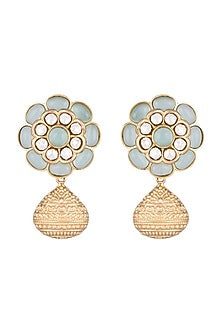 Gold Finish Kundan Polki & Sky Blue Stone Earrings