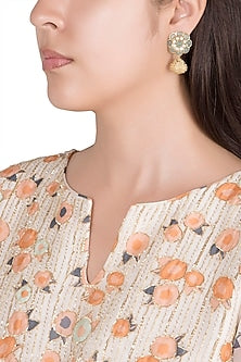 Gold Finish Kundan Polki & Sky Blue Stone Earrings