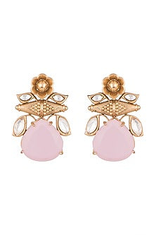 Gold Finish Kundan Polki & Pink Stone Earrings