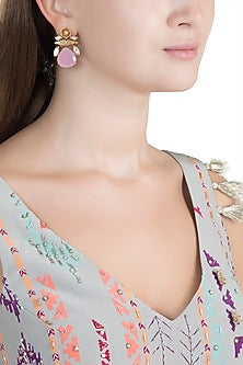 Gold Finish Kundan Polki & Pink Stone Earrings