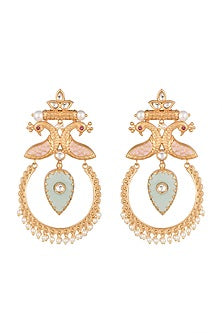 Gold Finish Kundan Polki & Pearl Earrings