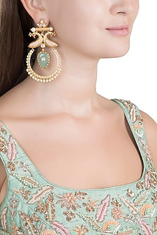 Gold Finish Kundan Polki & Pearl Earrings