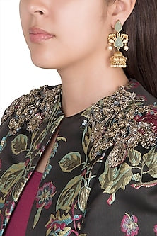 Gold Finish Faux Pearl & Turquoise Stone Earrings