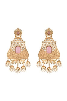 Gold Finish Kundan Polki & Pearl Earrings