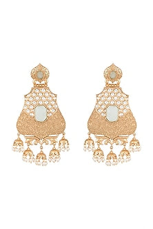 Gold Finish Kundan Polki & Light Blue Stone Earrings