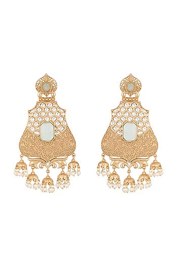 Gold Finish Kundan Polki & Light Blue Stone Earrings