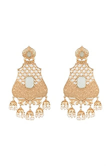 Gold Finish Kundan Polki & Light Blue Stone Earrings