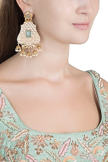 Gold Finish Kundan Polki & Light Blue Stone Earrings