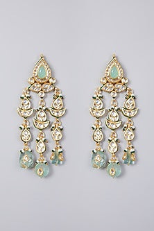 Gold Finish Kundan Polki & Pastel Green Beaded Choker Necklace Set