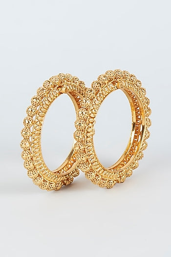 Gold Finish Temple Bangles (Set of 2)