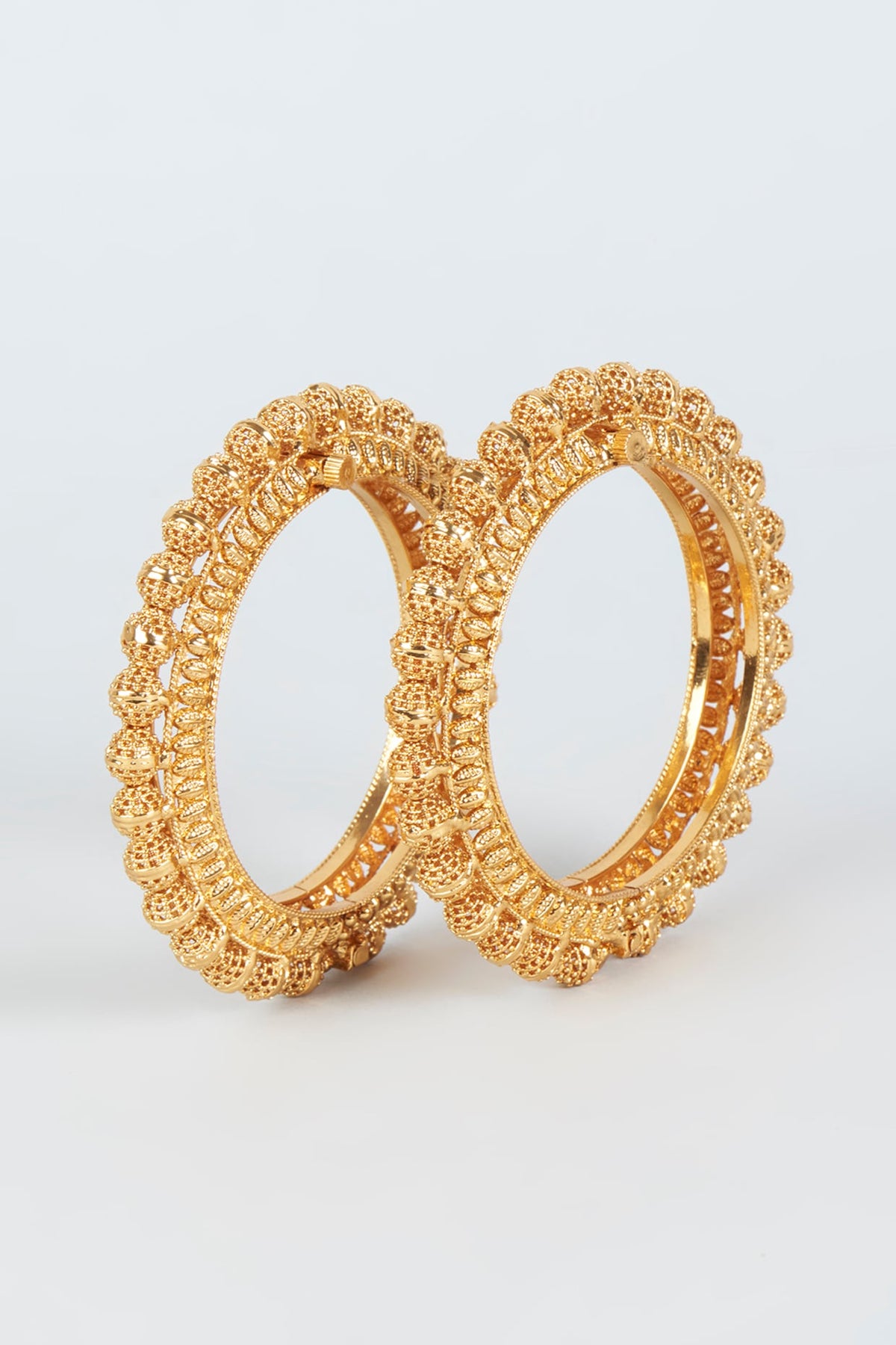 Gold Finish Temple Bangles (Set of 2)