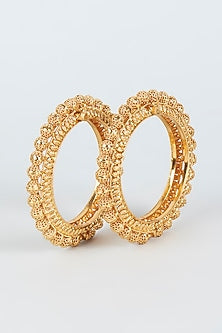 Gold Finish Temple Bangles (Set of 2)