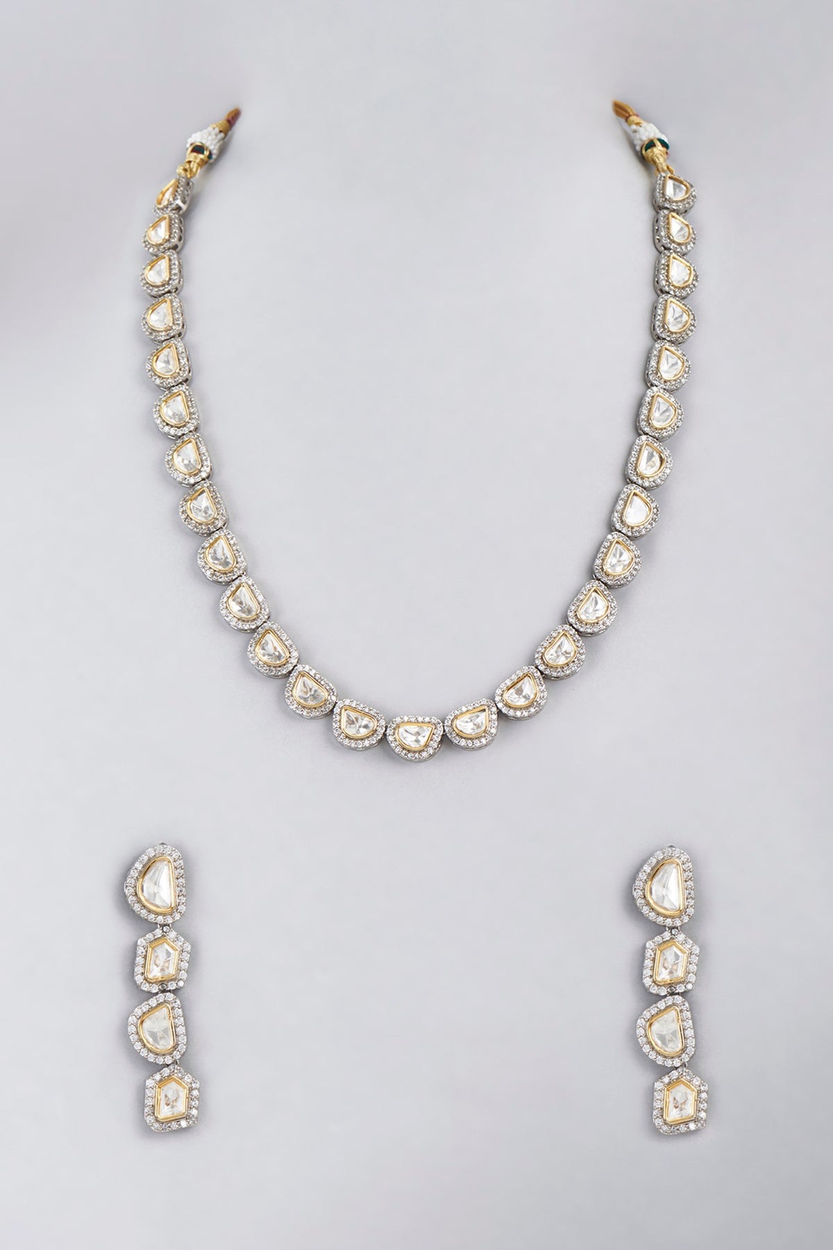 Two Tone Finish Kundan Polki & Zircon Necklace Set