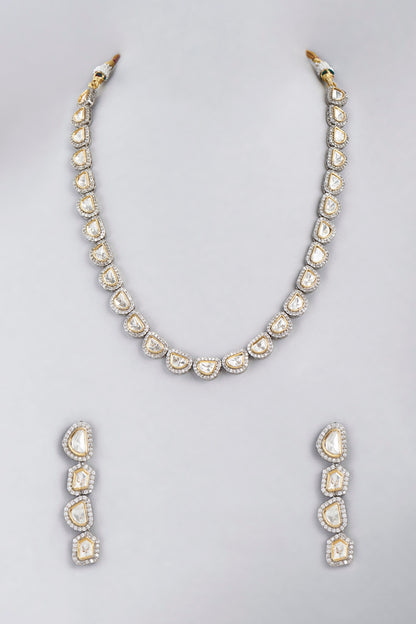 Two Tone Finish Kundan Polki & Zircon Necklace Set