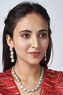 Two Tone Finish Kundan Polki & Zircon Necklace Set