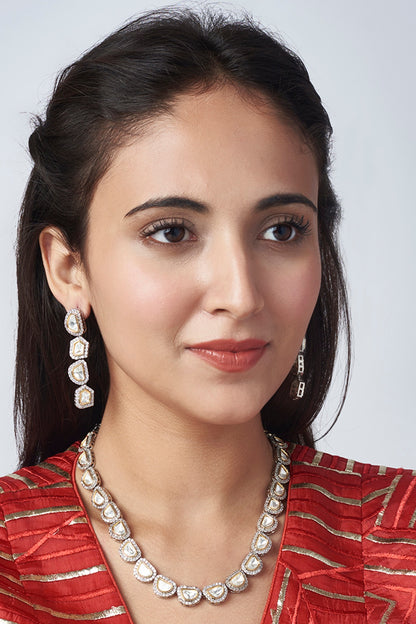Two Tone Finish Kundan Polki & Zircon Necklace Set