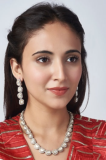 Two Tone Finish Kundan Polki & Zircon Necklace Set
