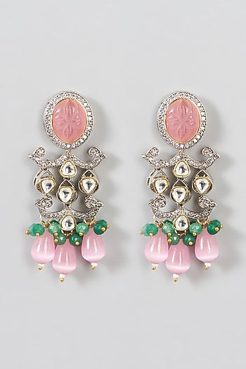 Two Tone Finish Kundan Polki & Pink Synthetic Beaded Necklace Set