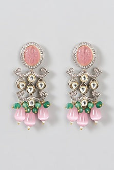 Two Tone Finish Kundan Polki & Pink Synthetic Beaded Necklace Set