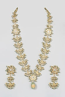 Gold Finish Kundan Polki Long Necklace Set