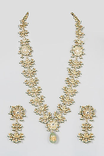 Gold Finish Kundan Polki Long Necklace Set