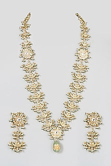 Gold Finish Kundan Polki Long Necklace Set
