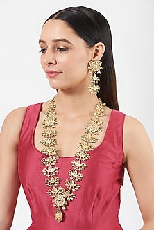 Gold Finish Kundan Polki Long Necklace Set