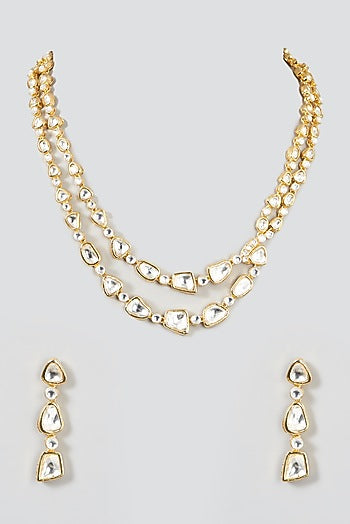 Gold Finish Kundan Polki Layered Necklace Set